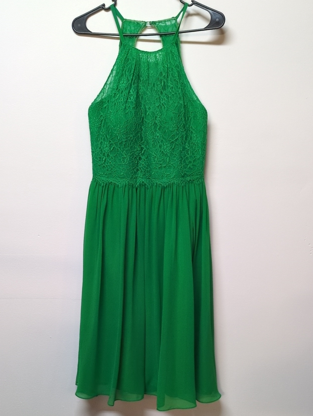 Azazie Kelly Green Scalloped Lace Knee Length Dress, Size S